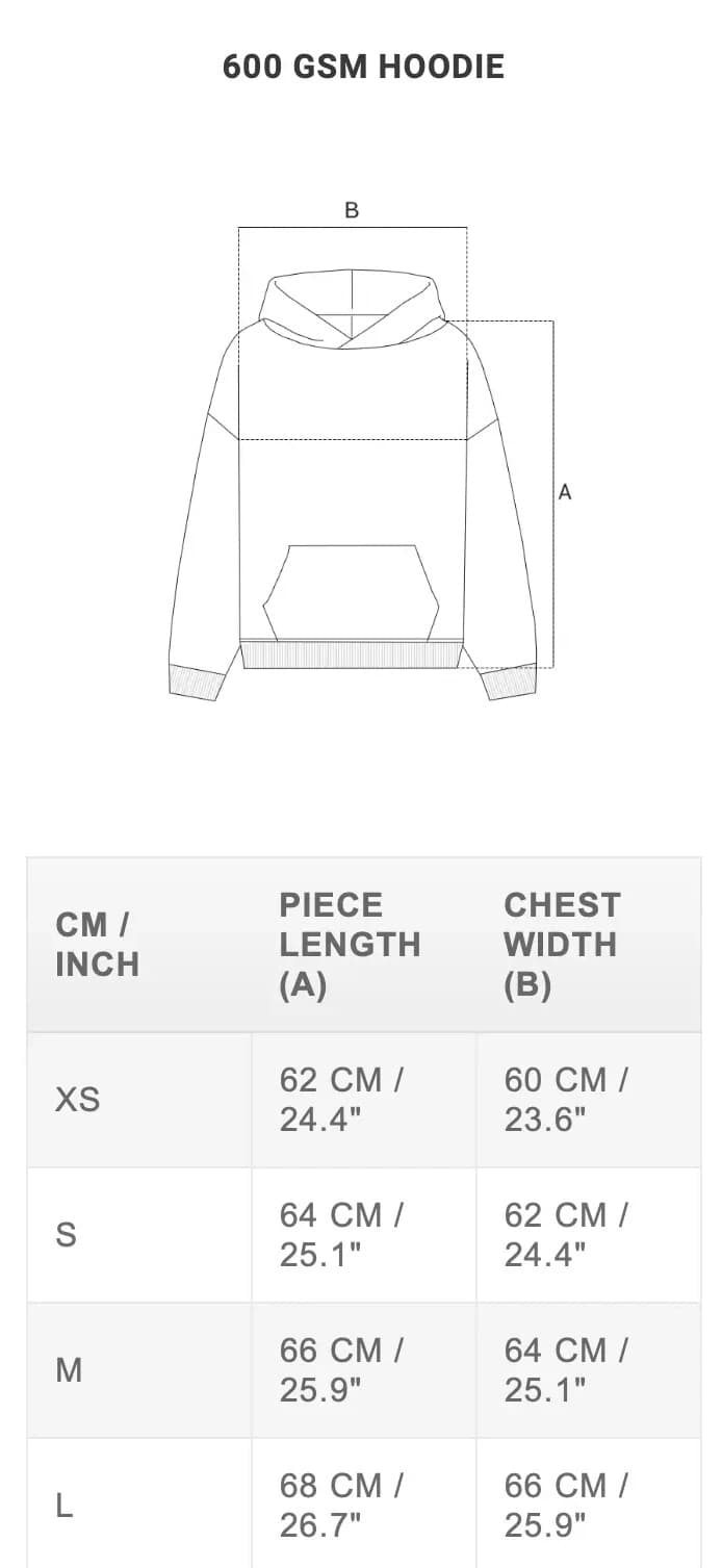 Sweatshirt sizing guide 2
