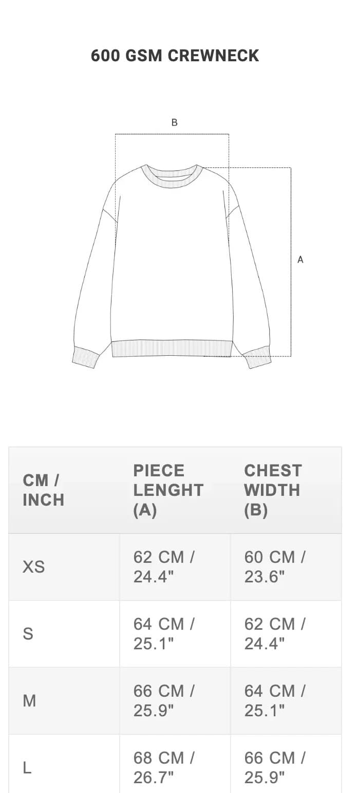 Crew neck sizing guide 2